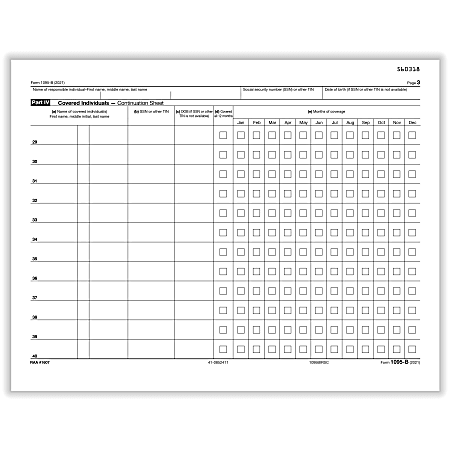 ComplyRight™ 1095-B Tax Forms, Continuation Form, Employee/Employer Copy of Health Coverage, Laser, 8-1/2" x 11", Pack Of 25 Forms