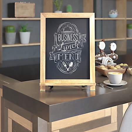 Flash Furniture Canterbury Tabletop Magnetic Chalkboard Signs With Scrolled Legs, Porcelain Steel, 17"H x 12"W x 1-7/8"D, Torched Brown Wood Frame, Pack Of 10 Signs