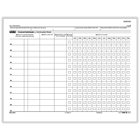 ComplyRight™ 1095-B Tax Forms, Continuation Form, Employee/Employer Copy of Health Coverage, Laser, 8-1/2" x 11", Pack Of 100 Forms
