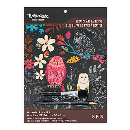 Brea Reese® Scratch Art Paper Pad Kit, 9” x 12”, Owls & Moons