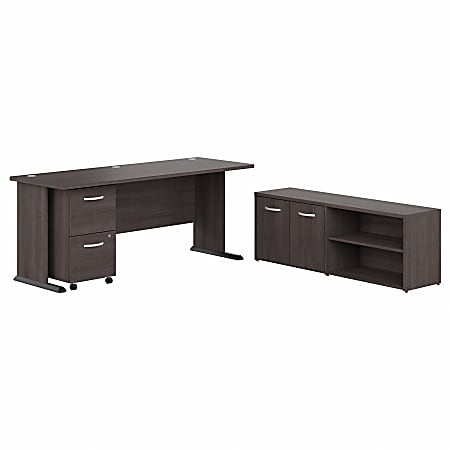 Bush® Business Furniture Studio A 72"W Computer Desk With Mobile File Cabinet And Low Storage Cabinet, Storm Gray, Premium Installation