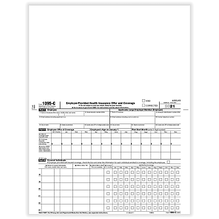 ComplyRight™ 1095-C Tax Forms, Employee/Employer Copy (Employer Provided Health Insurance Offer And Coverage), Laser, 8-1/2" x 11", Pack Of 500 Forms