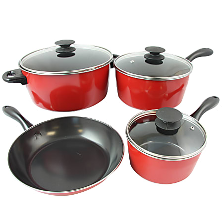 Sunbeam Armington 7-Piece Steel Non-Stick Cookware Set, Red