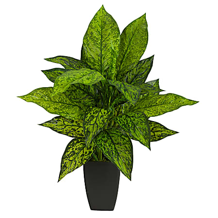 Nearly Natural Dieffenbachia 21”H Artificial Plant With Planter, 21”H x 8”W x 8”D, Green/Black