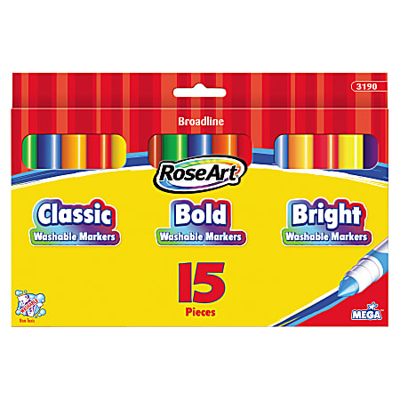 RoseArt® Washable Broadline Markers, Assorted Colors, Pack Of 15