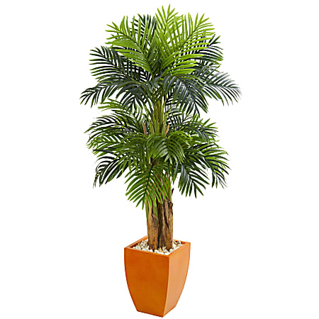 Nearly Natural Triple Areca Palm 66”H Artificial Tree With Planter, 66”H x 34”W x 30”D, Green/Orange