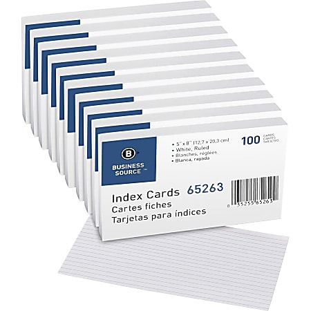 Business Source Ruled White Index Cards - Front