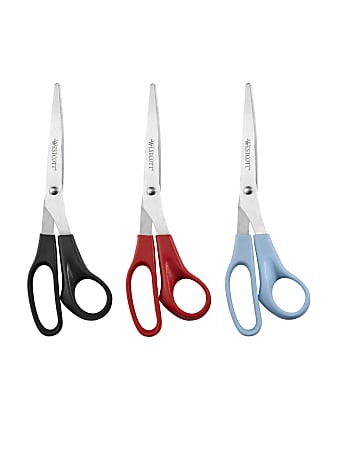 Westcott® All-Purpose Value Stainless Steel Scissors, 8", Pointed, Assorted Colors, Pack Of 3