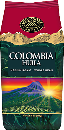 Gold Coffee Company Whole Bean Coffee, Medium Roast, Colombia Huila, 10 Oz Per Bag