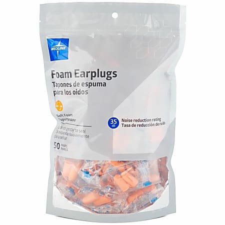 Medline High-fidelity Foam Earplugs - Recommended for: Ear - 35 - Noise Reduction Rating Protection - High-fidelity Foam - Orange - 50/Bag - 30 / Carton