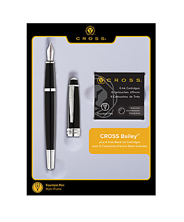 Cross® Bailey Fountain Pen, Medium Point, 0.44 mm, Black Barrel, Black Ink