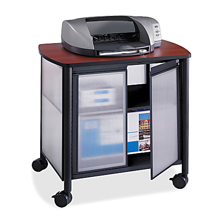 Safco® Impromptu Machine Stand, Deluxe With Doors, 30 4/5"H x 34 4/5"W x 25 1/2"D, Cherry/Black