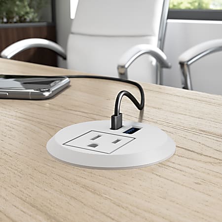 Bush Business Furniture 2-inch Desktop Power Grommet with AC Outlet and USB-A/USB-C Ports, White, Standard Delivery