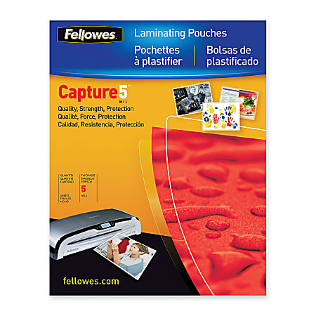Fellowes® Laminator Photo Pouches, 4 1/2" x 6 1/4", 5 Mil Thickness, Pack Of 25