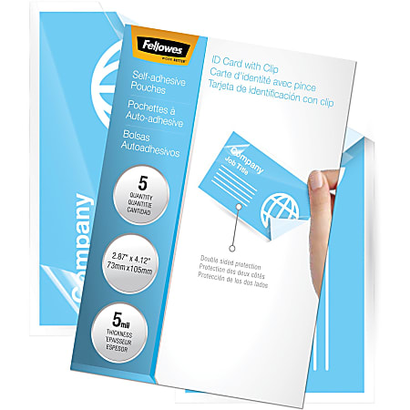 Fellowes Self-Adhesive Pouches - Business Card, 5mil, 5 pack - Laminating Pouch/Sheet Size: 3.88" Width x 5 mil Thickness - Type G - Glossy - for Document, Photo, Business Card - Self-adhesive, Durable - Clear - 5 Pack