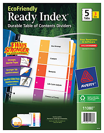 Avery® Ready Index® Eco-Friendly 100% Recycled Dividers, 1-5