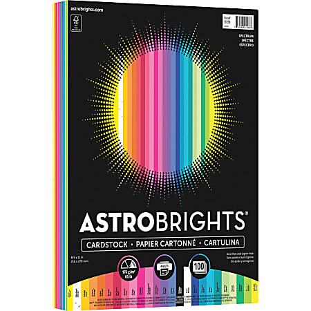 Astrobrights LaserInkjet Printable Multipurpose Card Stock Letter Size 8 12  x 11 65 lb Assorted Colors Pack Of 100 - Office Depot