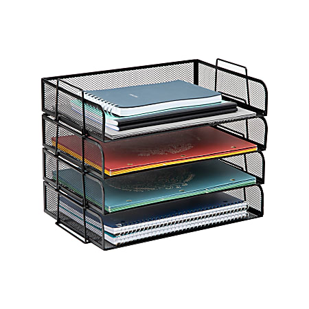 Mind Reader Stackable Paper Tray Desktop Organizer, 11-1/4”H x 9-3/4”W x14”D, Black, 4-Piece