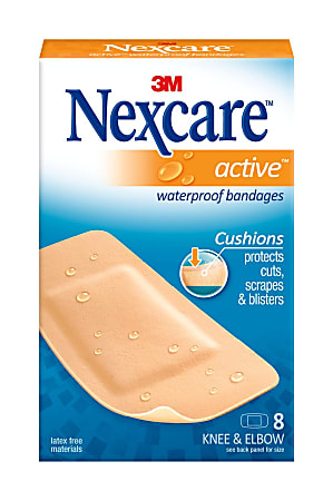3M™ Nexcare™ Extra Cushion Knee/Elbow Bandages, 1 7/8" x 4", Pack Of 8