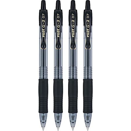 Pilot G2 Retractable Gel Pens Fine Point 0.7mm Clear Barrels Black Ink Pack Of 4 Pens Office Depot