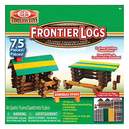 Ideal® Frontier Logs™ Classic All Wood Construction Set, 75 Pieces, Pre-K To Grade 4