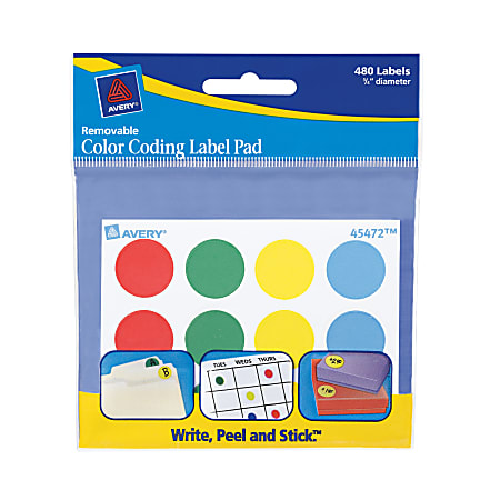 Avery® Removable Color-Coding Label Pad, AVE45472, 3/4" Diameter, Assorted Colors, Pack Of 480 Labels