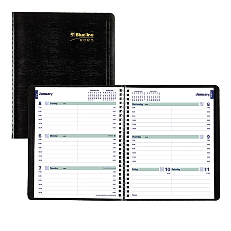 2025 Blueline Plan & Link™ Weekly Appointment Planner, 9-1/4" x 7-1/4", 50% Recycled, Black, January To December