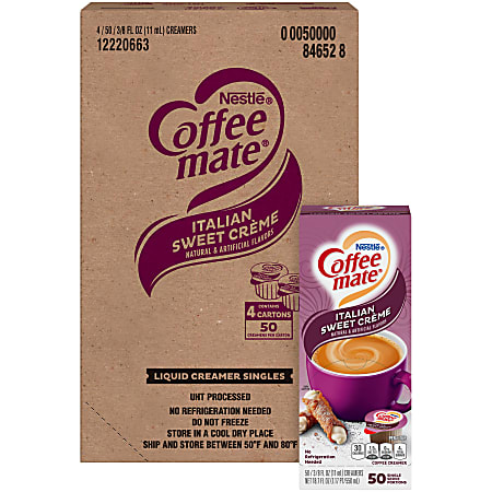 Coffee-Mate 84652 Liquid Coffee Creamer, Italian Sweet Creme, 0.375 oz Cups, 50/Box