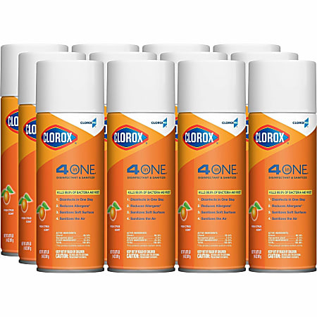 CloroxPro™ 4-in-1 Disinfectant & Sanitizer, 14 Oz, Fresh Citrus Scent, Carton Of 12 Cans