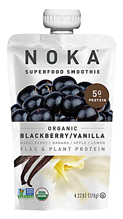 NOKA Single-Serve Superfood Smoothies, Blackberry Vanilla, 4.22 Oz, Pack Of 12 Smoothies