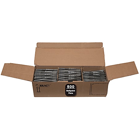 BIC Round Stic Ballpoint Pens, Medium Point, 1.0 mm, Translucent Barrels, Black Ink, Pack Of 500 Pens