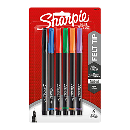 Sharpie® Pens, Fine Point, Assorted Barrel Colors, Assorted Ink Colors, Pack Of 6