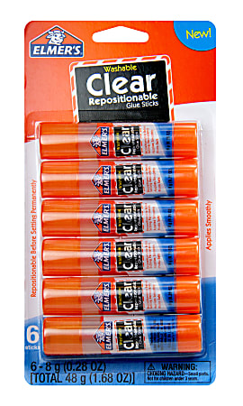 Elmer’s® Repositionable Glue Sticks, 1.68 Oz, Clear, Pack Of 6