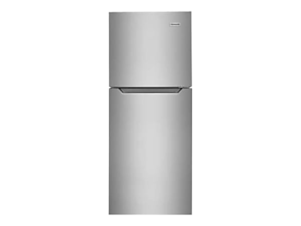 Frigidaire 10.1 Cu. Ft. Top Freezer Apartment-Size Refrigerator - 10.10 ft³ - Reversible - 7.40 ft³ Net Refrigerator Capacity - 2.70 ft³ Net Freezer Capacity - 120 V AC - 297 kWh per Year - Brushed Steel, Clear, Stainless Steel