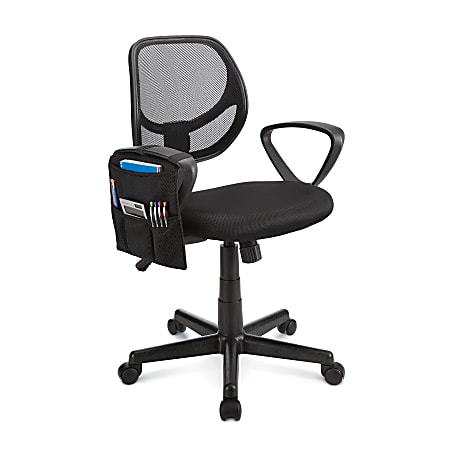 Mid-Back Mesh Chair With Accessory Pouch, 39 3/5"H x 24 2/5"W x 24 3/5"D, Black