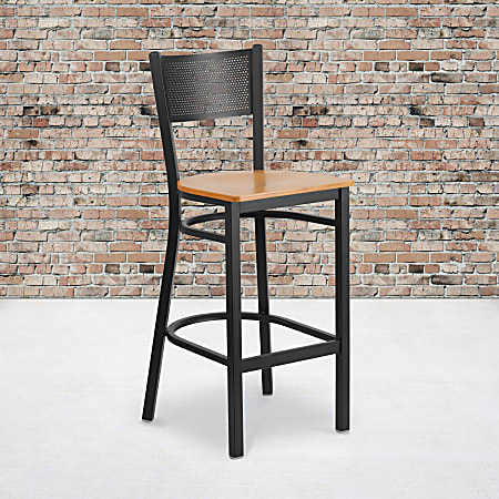 Flash Furniture Metal Restaurant Barstool With Grid Back, Natural/Black