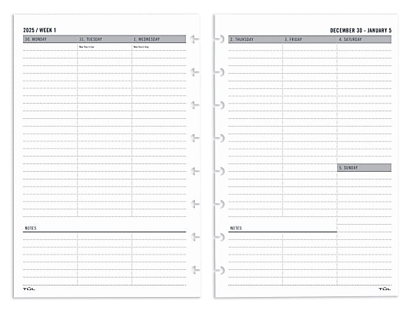 2025 TUL® Weekly Planner Refill Pages, Junior Size, January To December