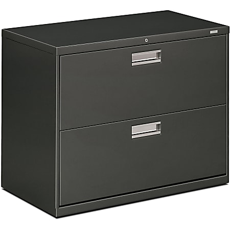 HON® 600 36"W Lateral 2-Drawer Standard File Cabinet With Lock, Metal, Charcoal