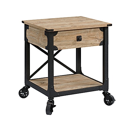 Sauder® Steel River Mobile Side Table, 23”H x 22-1/2”W x 21-11/16”D, Milled Mesquite