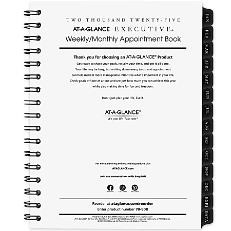 2025 AT-A-GLANCE® Executive Weekly/Monthly Appointment Book Refill for 70-545, 6-1/2" x 8-3/4", January To December