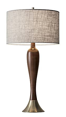 Adesso® Claudia Table Lamp, 28"H, Oatmeal Shade/Antique Brass/Walnut Base