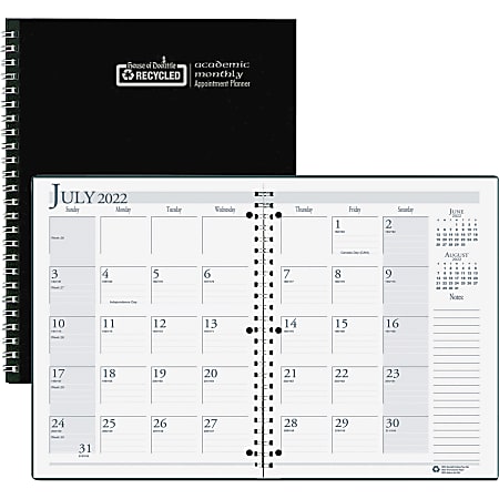 House of Doolittle 14-Month Academic Monthly Planner, 8-1/2" x 11", 100% Recycled, Black, July 2022 To August 2023, HOD26302