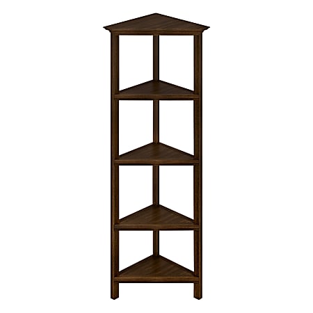 New Ridge Home Goods 60"H 5-Shelf Corner Bookcase, Walnut