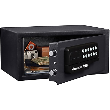 Sentry Safe Hotel Security Safe - 1.10 ft³ - Electronic, Key, Card Swipe Reader Lock - 2 Live-locking Bolt(s) - 9" x 18" x 16" - Black - Steel