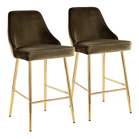 LumiSource Marcel Contemporary Counter Stools, Green/Gold, Set Of 2 Stools