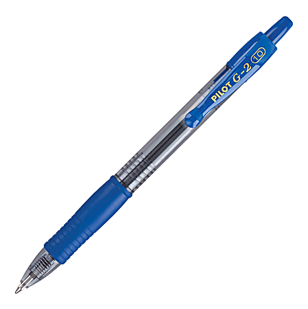 Pilot G2 Gel Pens, Bold Point, 1.0 mm, Blue Barrel, Blue Ink, Pack Of 12 Pens
