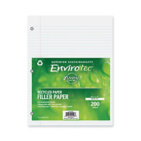 Ampad 100% Recycled Filler Paper, 8 1/2" x 11", Pack Of 200 Sheets