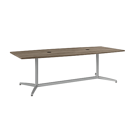 Bush Business Furniture 96"W x 42"D Boat Shaped Conference Table With Metal Base, Modern Hickory, Standard Delivery