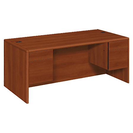 HON® 10700 Series Laminate Double Pedestal Desk, Cognac