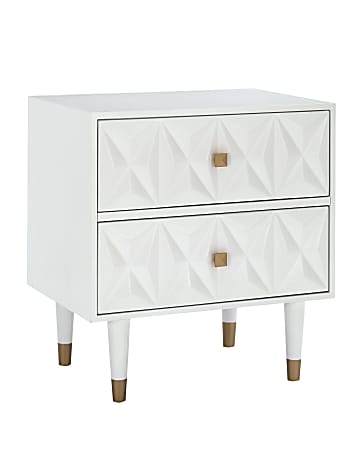 Linon Home Decor Products Rhodri 2-Drawer Nightstand, 27"H x 25"W x 18"D, White/Gold